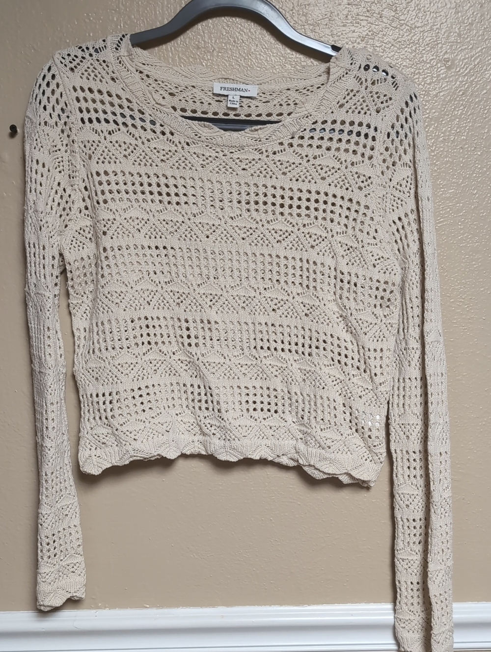 Freshman Cream Openwork Crochet Pullover